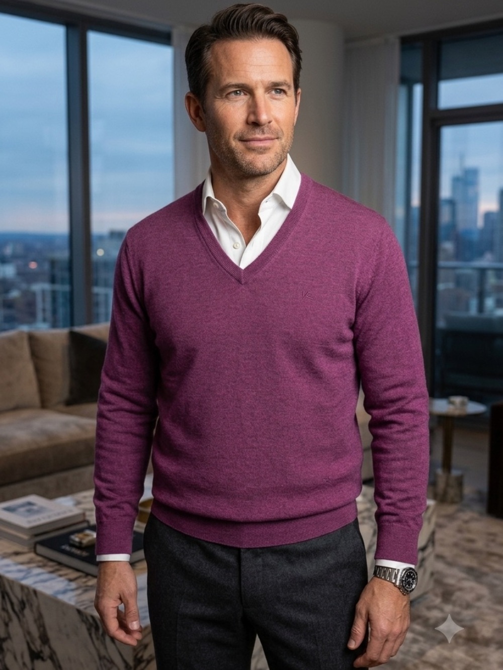 ISAIA Napoli Magenta 100% Wool Scollo V Neck Sweater Size L